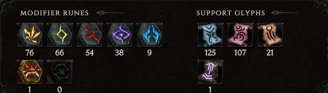 last epoch Glyphs and Runes in crafting inventory